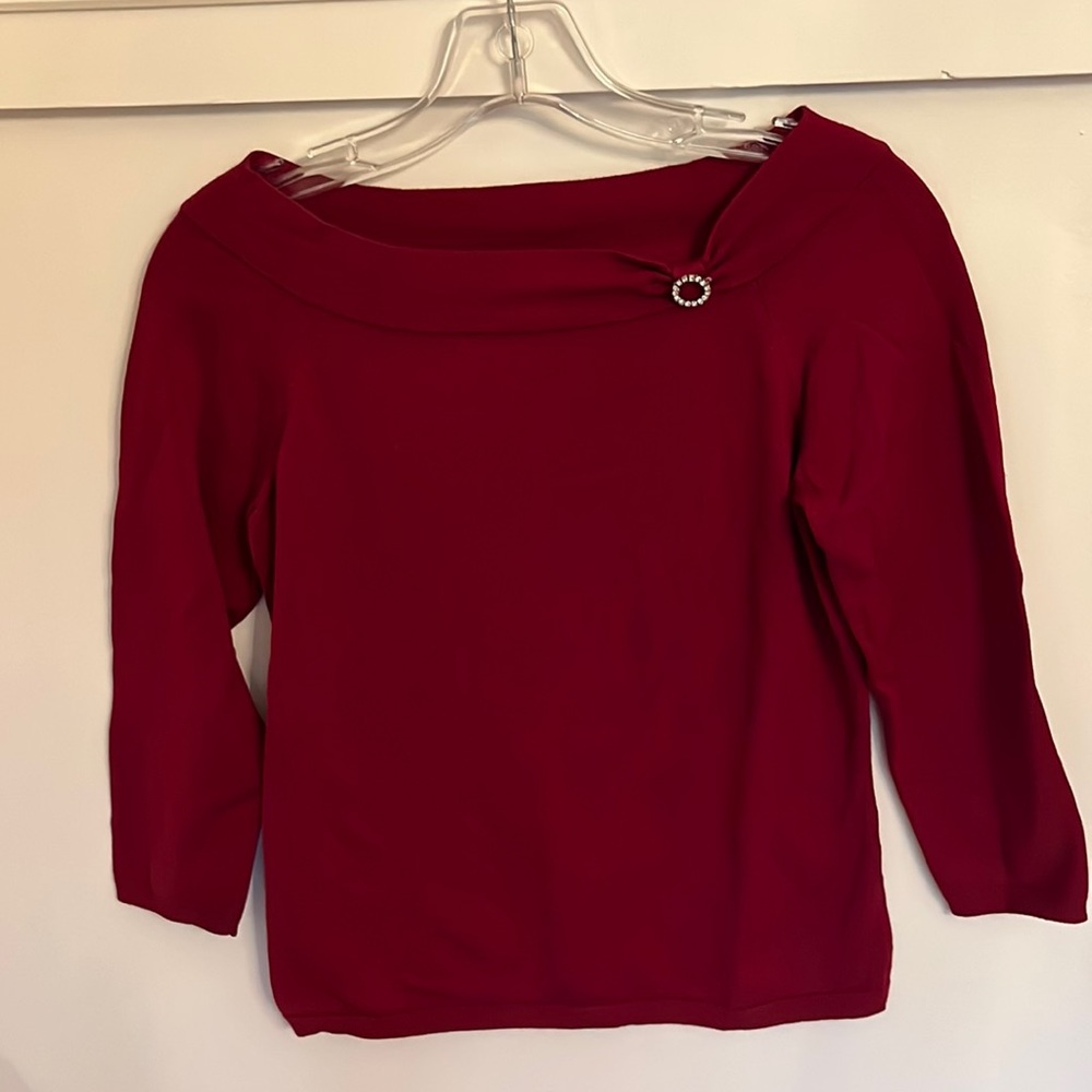 Ann Taylor Silk/Nylon Boat-necked Sweater, Cranberry Size M